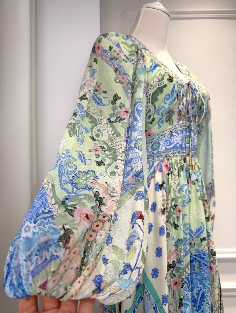 Camilla lace up front long dress In Midsummer mosaics - Picture 10 of 13